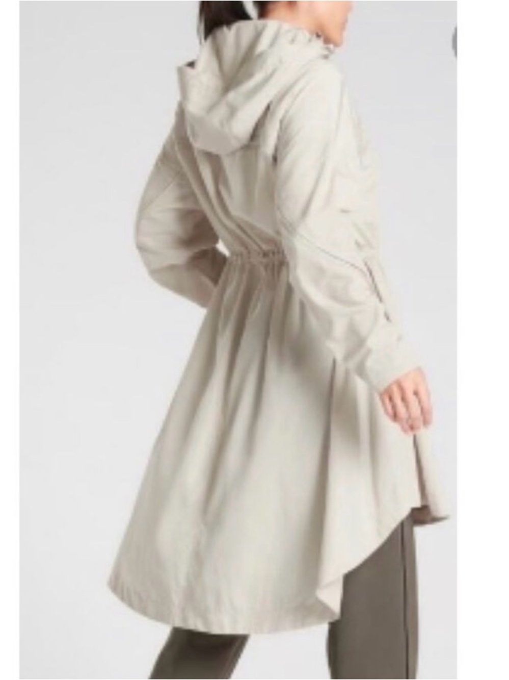 Athleta Cream Hooded Cinched-Waist Trench